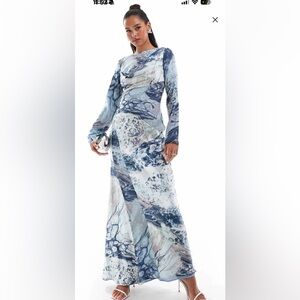 ASOS brand Elegant maxi Blue Marble Print Dress